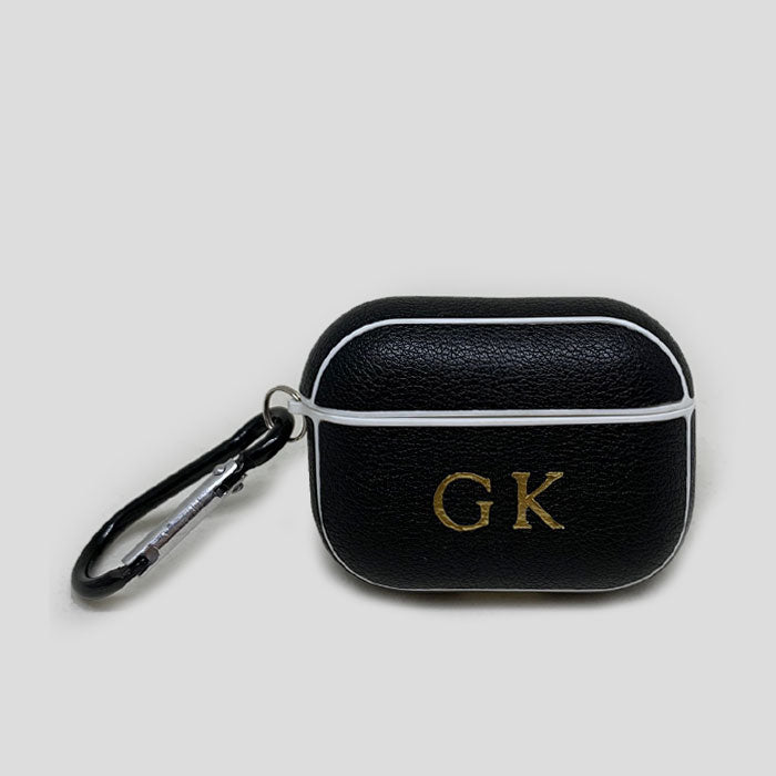 Personalised Sporty AirPods Pro Case in Black Vegan Leather