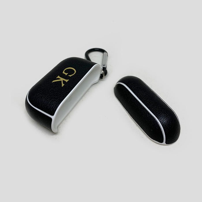 Personalised Sporty AirPods Pro Case in Black Pebbled Leather