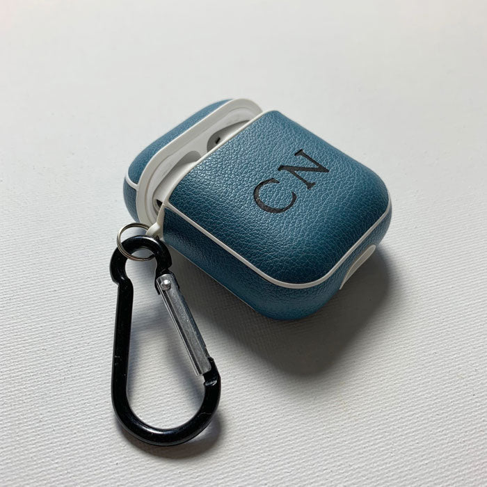 Personalised Sporty Blue AirPods 1/2 Case in Vegan Leather