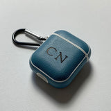 Personalised Sporty Blue AirPods 1/2 Case in Pebbled Leather