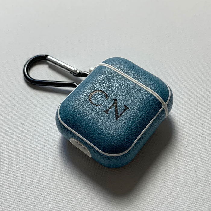 Personalised Sporty Blue AirPods 1/2 Case in Vegan Leather