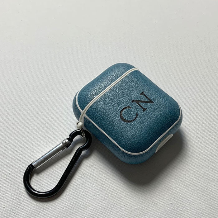 Personalised Sporty Blue AirPods 1/2 Case in Vegan Leather