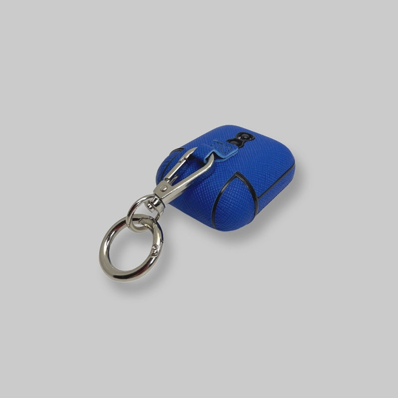 Personalised AirPods 1/2 Case in Azure Blue Saffiano Vegan Leather