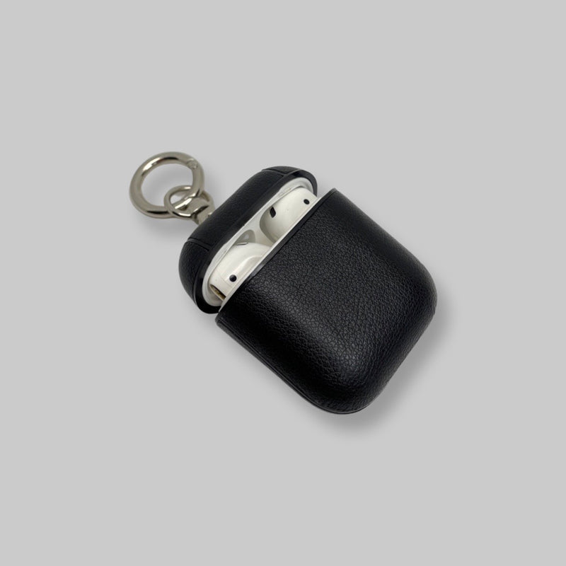Personalised Black AirPods Case in Pebbled Leather