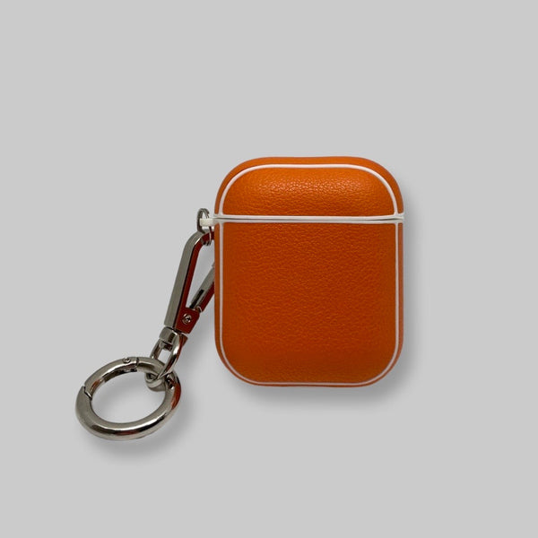 Personalised Sporty Orange AirPods 1/2 Case in Vegan Leather