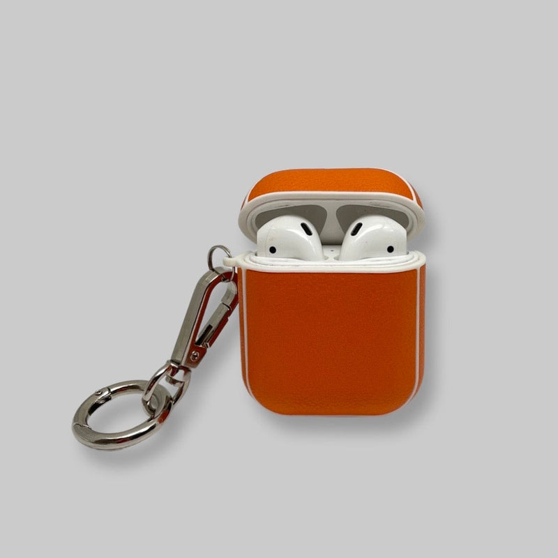 Personalised Sporty Orange AirPods 1/2 Case in Vegan Leather
