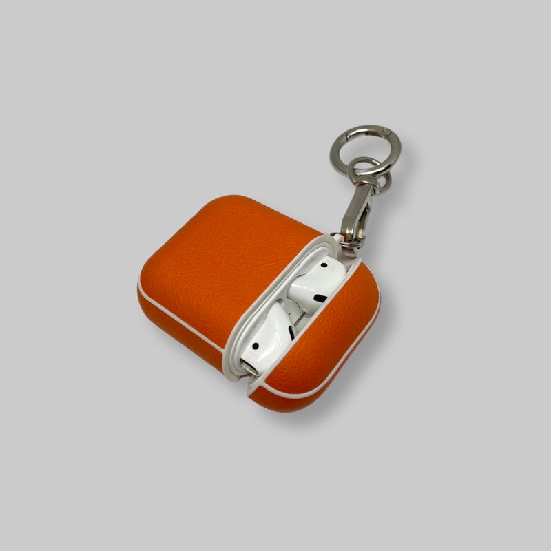 Personalised Sporty Orange AirPods 1/2 Case in Pebbled Leather