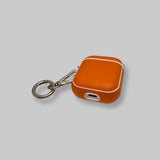 Personalised Sporty Orange AirPods 1/2 Case in Pebbled Leather