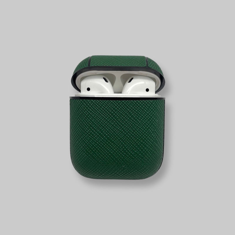 Personalised AirPods 1/2 Case in Forest Green Saffiano Leather