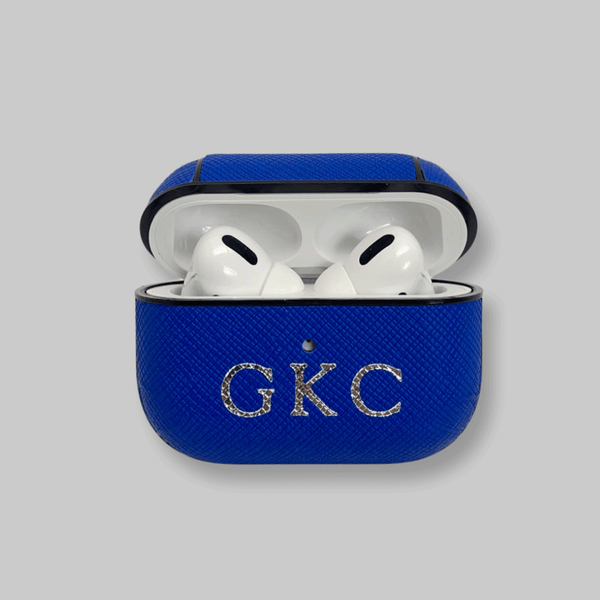 Personalised AirPods Pro Gen 1/2 Case in Azure Blue Saffiano Vegan Leather