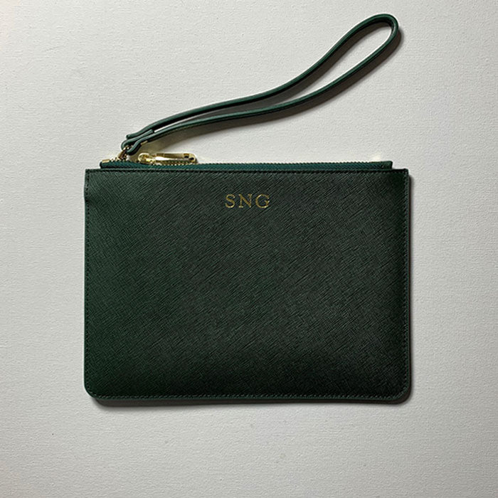 Personalised Pouch in Forest Green with Detachable Wrist Strap