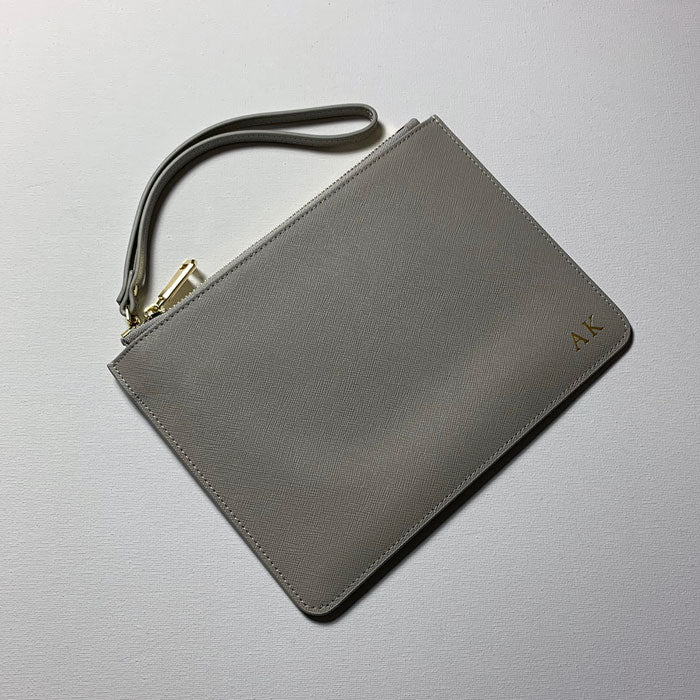 Personalised Pouch in Storm Grey with Detachable Wrist Strap