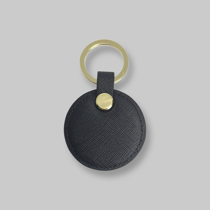 Black Omega Leather Round Key Ring