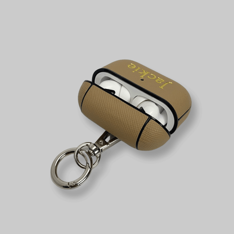 Personalised AirPods Pro Gen 1/2 Case in Latte Tan Saffiano Leather