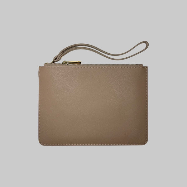 Personalised Pouch in Latte Taupe with Detachable Wrist Strap