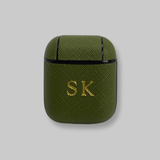 Personalised AirPods 1/2 Case in Matcha Green Tea Saffiano Vegan Leather