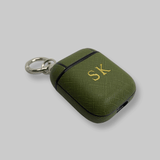 Personalised AirPods 1/2 Case in Matcha Green Tea Saffiano Vegan Leather