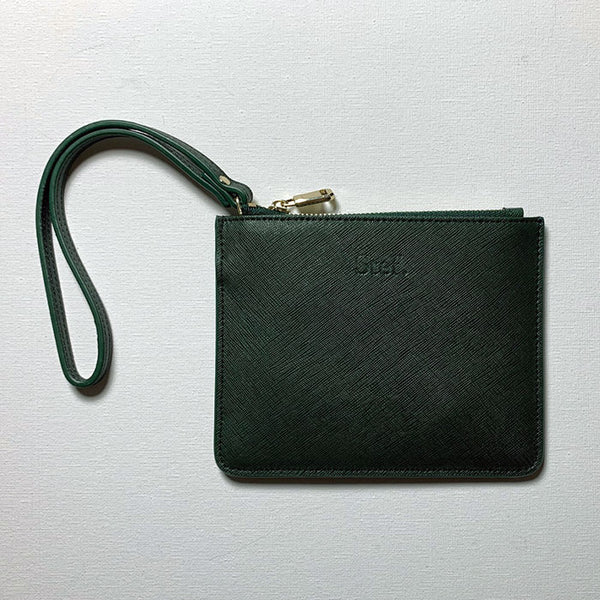 Personalised Mini Pouch in Forest Green with Detachable Wrist Strap