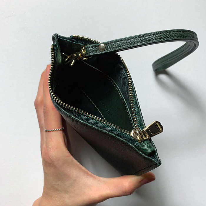 Personalised Mini Pouch in Forest Green with Detachable Wrist Strap