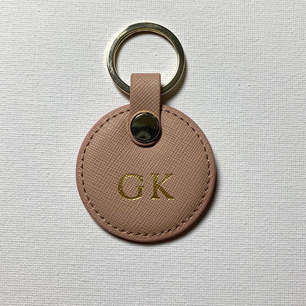 Blush Omega Leather Round Key Ring