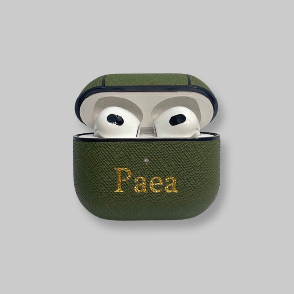 Personalised AirPods 3 Case in Matcha Green Leather